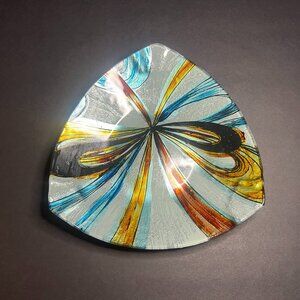 Metallic Quadrifoglio Abstract Art Glass Triangular Trinket Candy Dish Bowl 7.5"